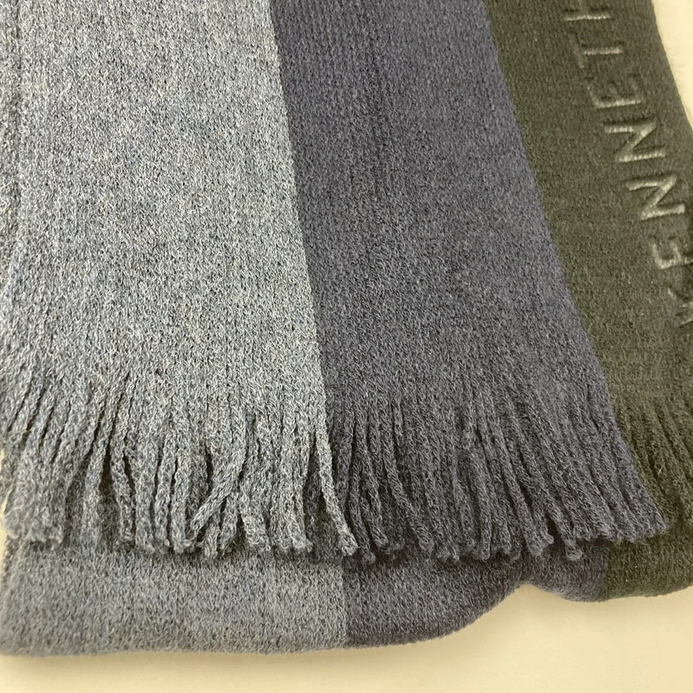 Kenneth Cole Reaction Men's Blue Striped Logo Scarf‎ One Size